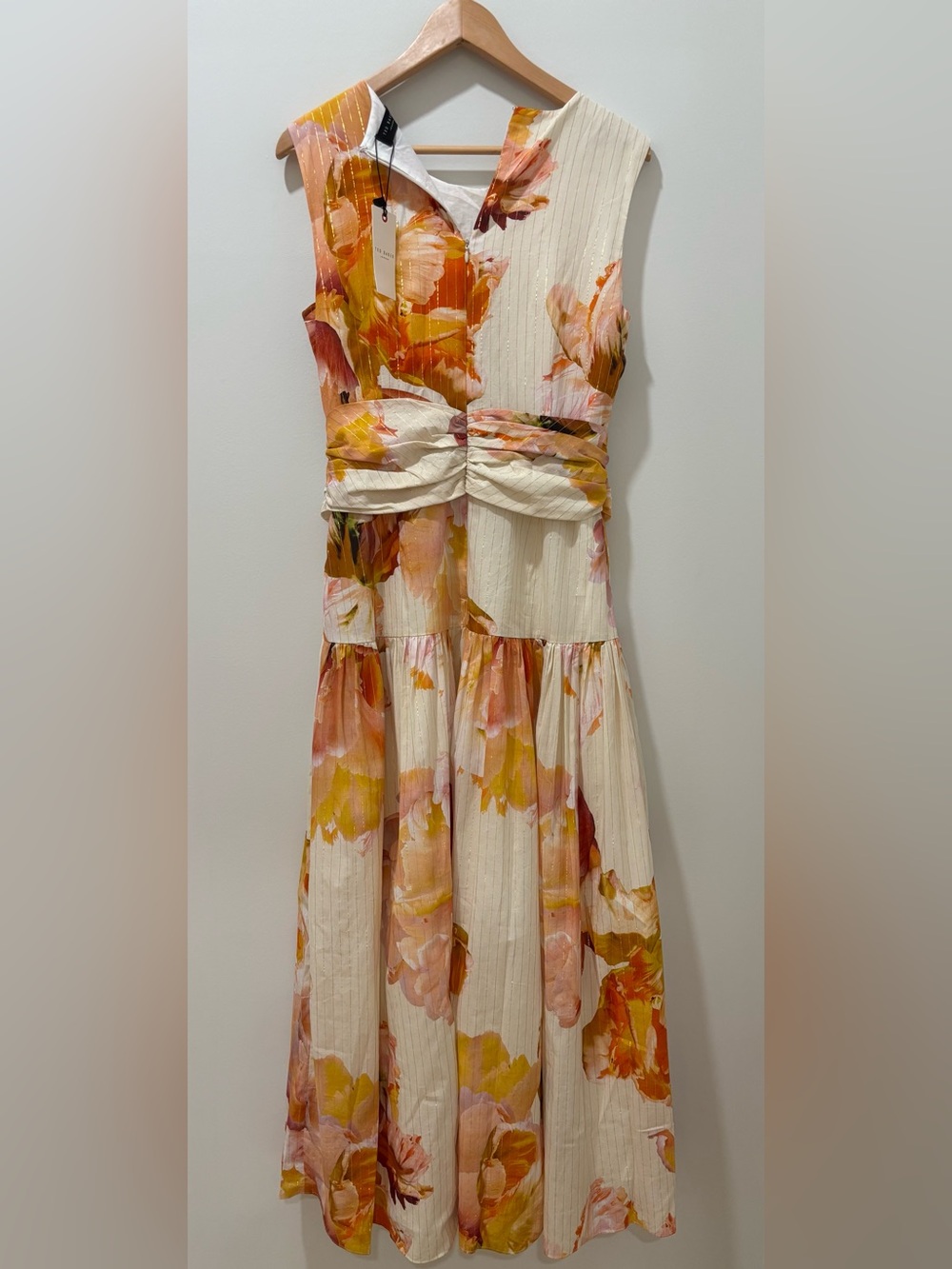 Ted Baker Dress, Maxi Floral Pleated Sleeveless, Size 4, Wedding Resort Vacation - Picture 5 of 9